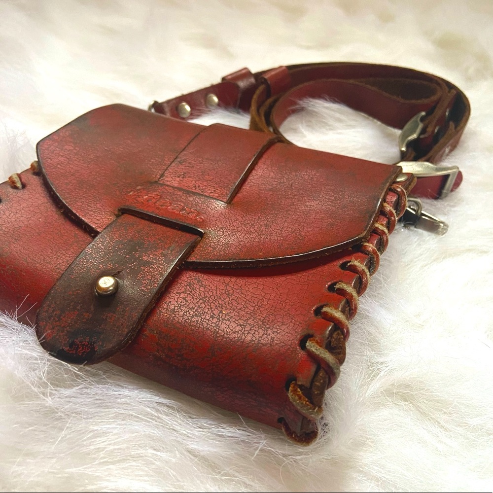 Distressed Red Leather Crossbody